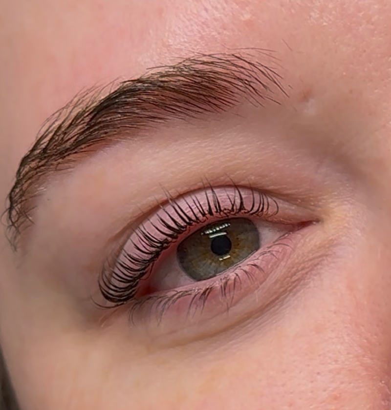 “Lash lift and tint treatment – Corpus Christi, TX – Coastal Glo Med Spa client’s eyes open showing curled lashes
