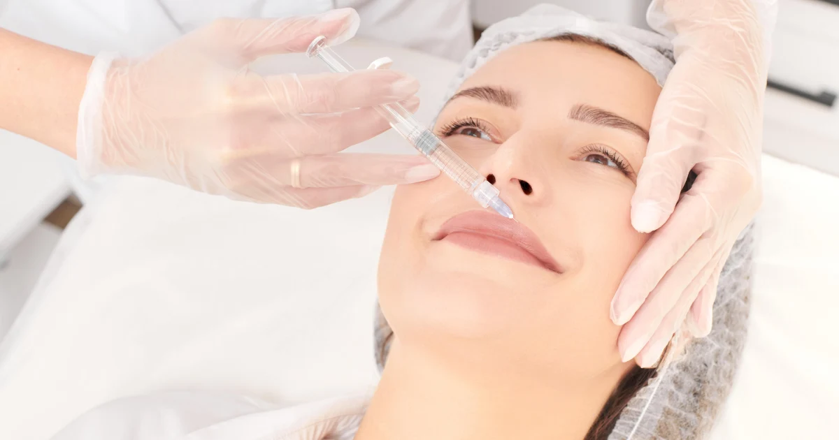 Woman receiving lip filler treatment at Coastal Glo Med Spa